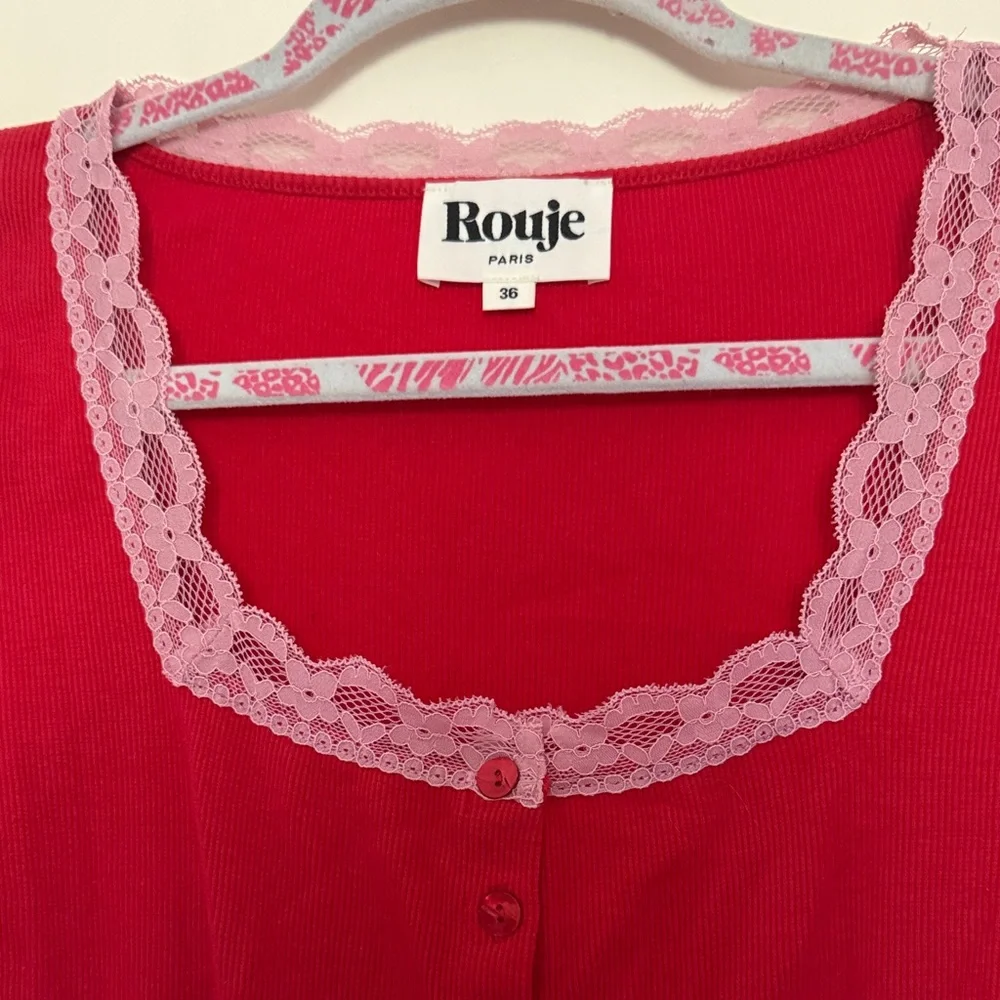 Rouje Red Cardigan with Pink Lace Trim - Picture 3 of 5